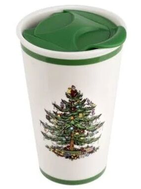 Spode White & Green Christmas Tree Travel Mug